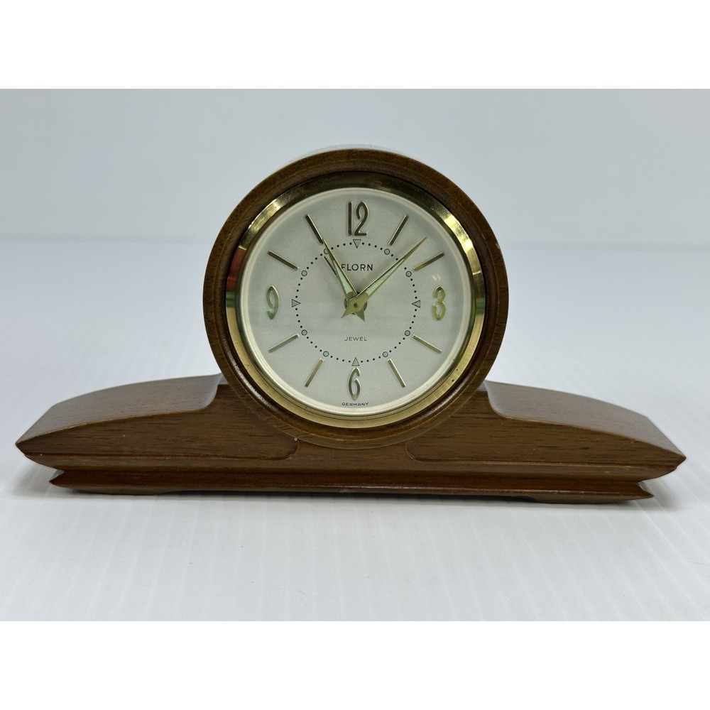 VTG Florn Germany Wood Brass Alarm Clock Luminous Hands Works‎ Intermittently
